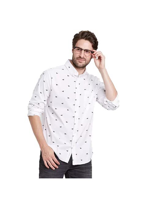 Goodfellow & Co Men's Standard Fit Stretch Poplin Long Sleeve Button-Down Shirt - -