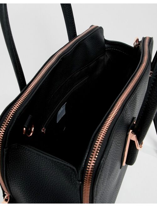 Asos Design rose gold zipped compartment tote bag with detachable strap