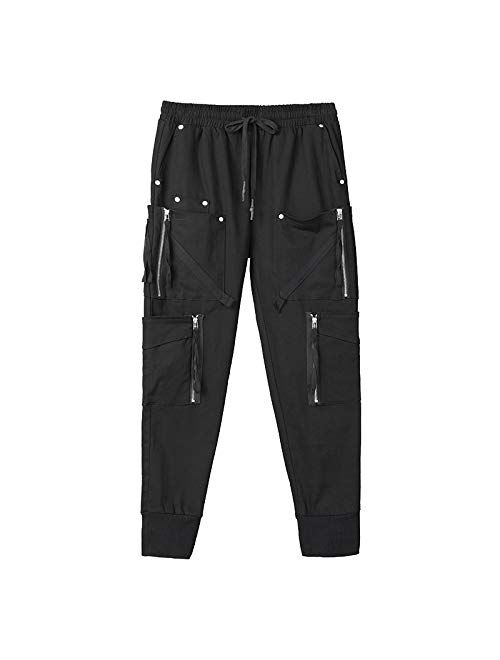 MOKEWEN Men's Techwear Cyberpunk Ankle Casual Jogger Cargo Harem Pants with Pocket