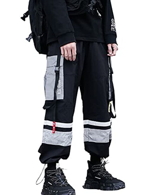 MOKEWEN Men's Reflective Casual Punk Jogger Cargo Pants with Pocket
