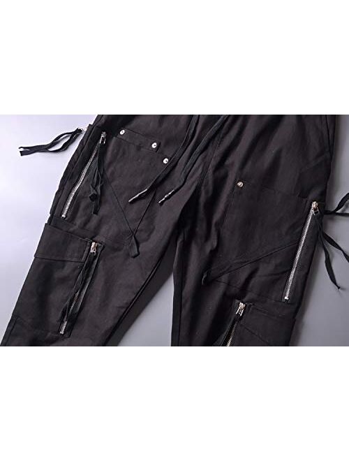 MOKEWEN Men's Bandage Decorate Pocket Ankle Band Pants with Drawstring Elastic Waist