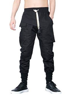 Men's Urban Strrtwear Drawstring Elastic Waist Ankle Band Cargo Joggers Casual Pants with Pockets