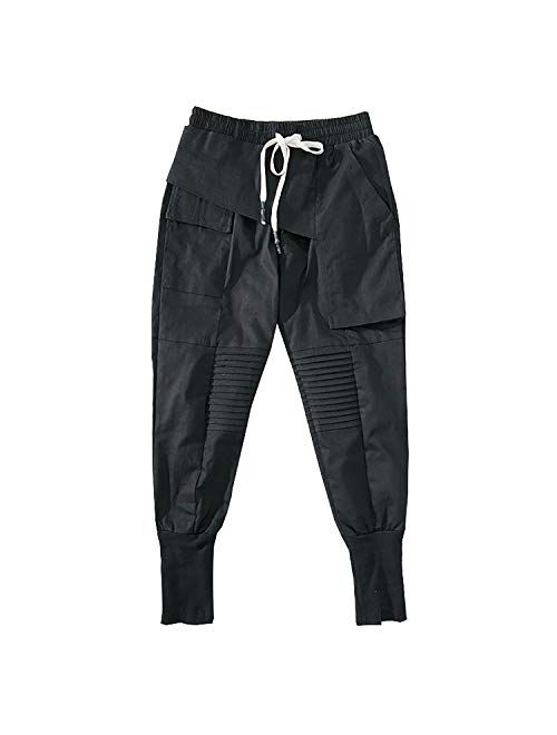 MOKEWEN Men's Urban Strrtwear Drawstring Elastic Waist Ankle Band Cargo Joggers Casual Pants with Pockets
