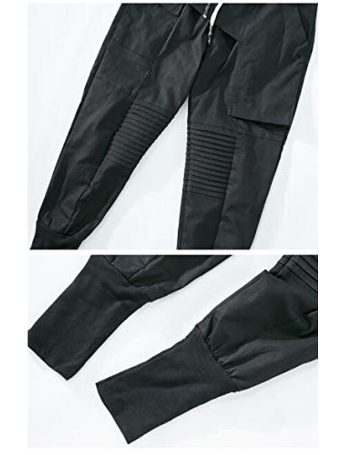 MOKEWEN Men's Urban Strrtwear Drawstring Elastic Waist Ankle Band Cargo Joggers Casual Pants with Pockets
