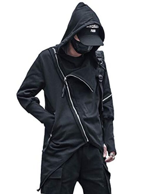 MOKEWEN Men's Casual Streetwear Cyberpunk Long Sleeve Tactical Combat Cargo Hoodies with Pockets