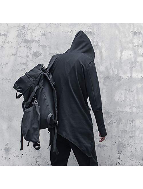 MOKEWEN Men's Casual Streetwear Cyberpunk Long Sleeve Tactical Combat Cargo Hoodies with Pockets