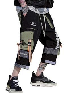 Men's Drawstring Techwear Jogger Cargo Streetwear Shorts with Pockets