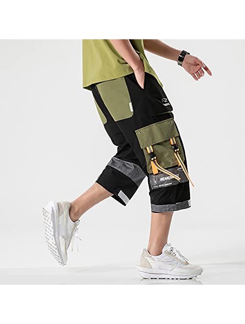 MOKEWEN Men's Drawstring Techwear Jogger Cargo Streetwear Shorts with Pockets