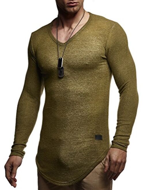Leif Nelson Men's Long Sleeve Shirt Slim Fit | Men's V-Neck Sweat Shirt | Longsleeve Basic Shirt with V-Neck