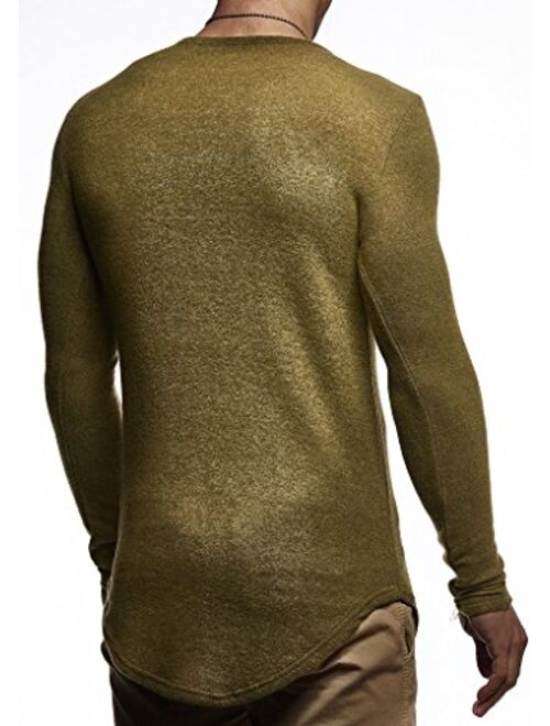Leif Nelson Men's Long Sleeve Shirt Slim Fit | Men's V-Neck Sweat Shirt | Longsleeve Basic Shirt with V-Neck