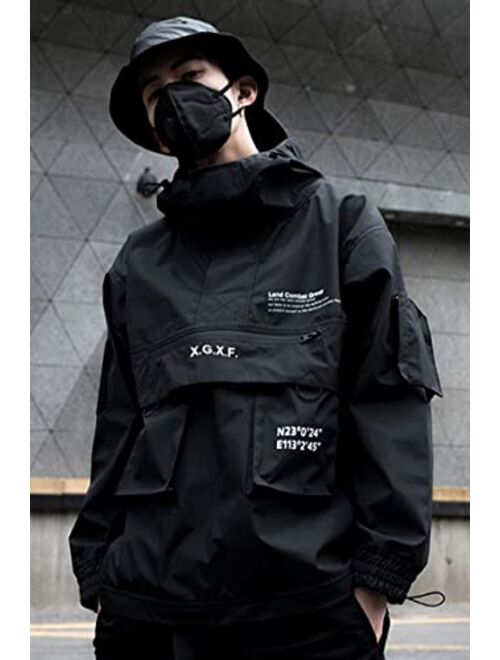 MOKEWEN Men's Streetwear Military Cyberpunk Tactical Combat Cargo Jacket with Pocket
