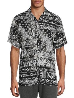 Men's and Big Men's Printed Button-Front Shirt with Short Sleeves
