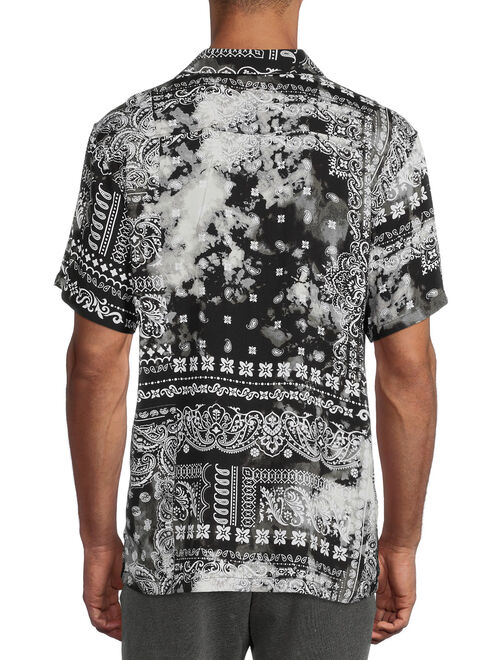 No Boundaries Men's and Big Men's Printed Button-Front Shirt with Short Sleeves