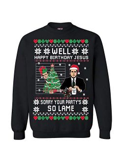 fresh tees The Office Well Happy Birthday Jesus Funny Ugly Christmas Sweater