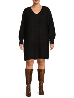 Women's Plus Size Puff Sleeve Sweater Dress