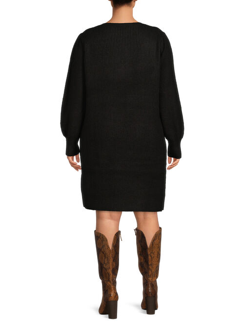 Terra & Sky Women's Plus Size Puff Sleeve Sweater Dress