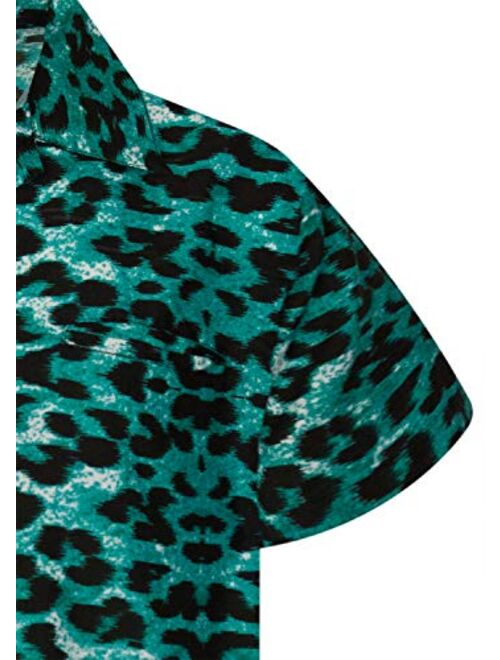 KING KAMEHA Hawaiian Shirt for Men Funky Casual Button Down Very Loud Shortsleeve Unisex Leopard Print