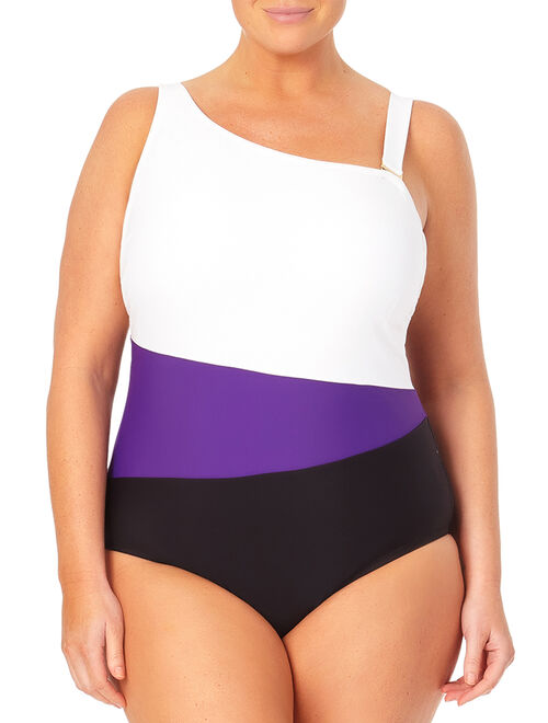 Terra & Sky Women's Plus Color Block One-Piece Swimsuit
