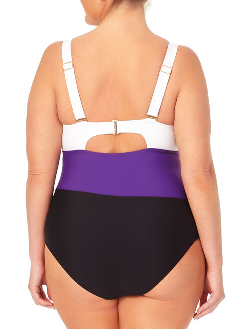 Terra & Sky Women's Plus Color Block One-Piece Swimsuit
