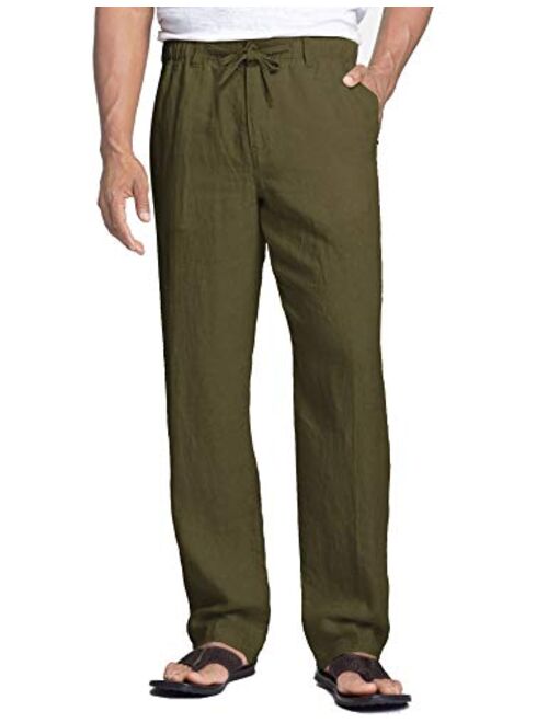 COOFANDY Men's Casual Linen Pants Elastic Waist Drawstring Cotton Trousers