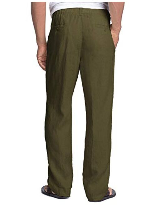 COOFANDY Men's Casual Linen Pants Elastic Waist Drawstring Cotton Trousers