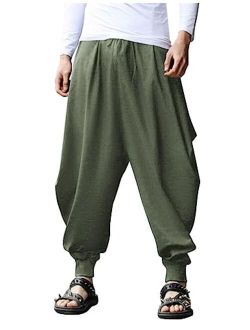Men Hippie Harem Pants Baggy Linen Boho Yoga Casual Drop Crotch Trouser