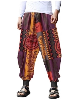 Men Hippie Harem Pants Baggy Linen Boho Yoga Casual Drop Crotch Trouser