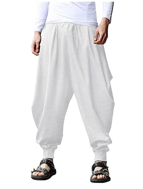 COOFANDY Men Hippie Harem Pants Baggy Linen Boho Yoga Casual Drop Crotch Trouser