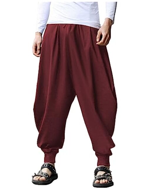 COOFANDY Men Hippie Harem Pants Baggy Linen Boho Yoga Casual Drop Crotch Trouser