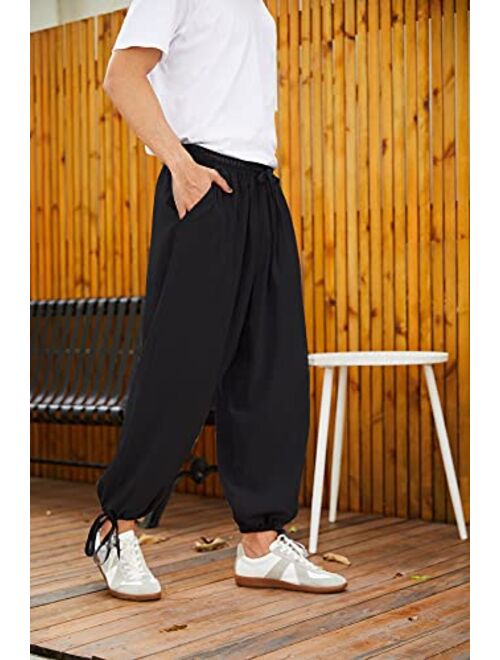 COOFANDY Men's Cotton Linen Pants Causal Drawstring Elastic Waist Harem Pants Lightweight Bloomer Trousers Loose Yoga Pants