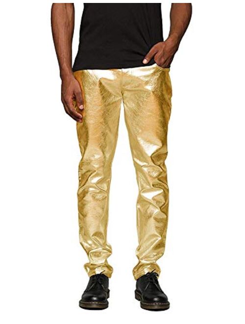 COOFANDY Mens Metallic Shiny Jeans Christmas Party Dance Disco Nightclub Pants Straight Leg Trousers