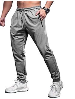 Men's Slim Joggers Gym Workout Pants,Sport Training Tapered Sweatpants,Casual Athletics Joggers with Zipper Pockets