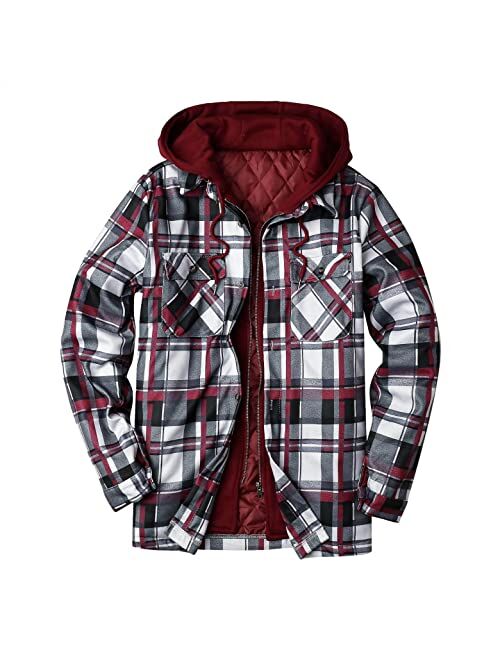 Aayomet Mens Flannel Jackets Plaid Long Sleeve Cotton Lining Flannel Jacket Thicken Lapel Pockets Hoodies Coats