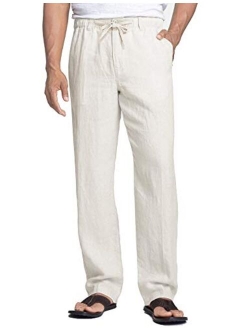 Men's Linen Pants Casual Elastic Waist Drawstring Beach Trousers