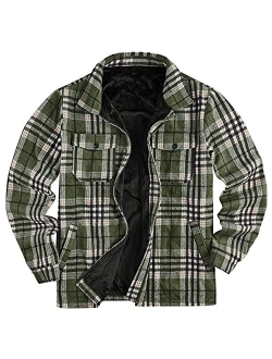 Runcati Mens Fleece Jacket Sherpa Lined Zip Up Buffalo Plaid Flannel Coat Casual Long Sleeve Warm Fall Winter Outwear