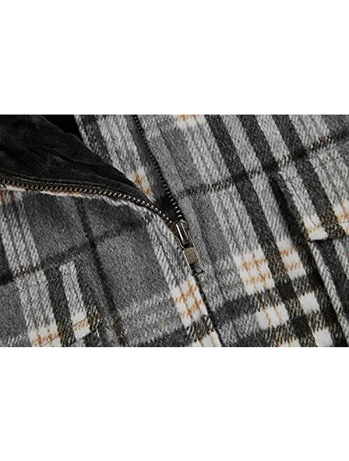 Runcati Mens Fleece Jacket Sherpa Lined Zip Up Buffalo Plaid Flannel Coat Casual Long Sleeve Warm Fall Winter Outwear