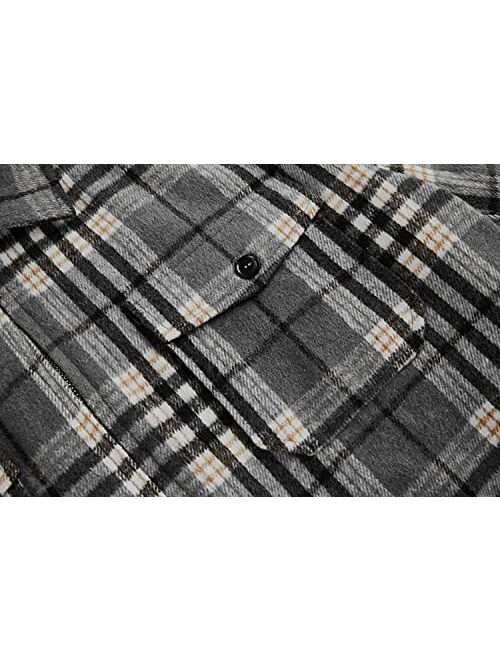 Runcati Mens Fleece Jacket Sherpa Lined Zip Up Buffalo Plaid Flannel Coat Casual Long Sleeve Warm Fall Winter Outwear