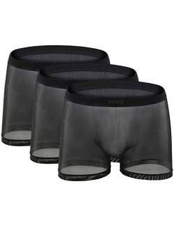 Shineseasons Men's See Through Shorts Transparent Boxer Briefs Mesh Breathable Underwear