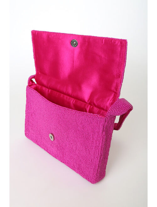 Lulus Bold and Trendy Pink Beaded Handbag