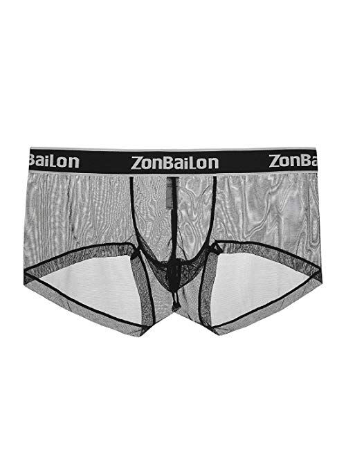 Zonbailon Boxer Briefs for Men See Through Mesh Sexy Enhancing Pouch Underwear Short Leg