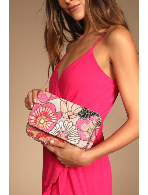 Lulus Bloom to Be Pink Multi Sequin Beaded Crossbody Bag