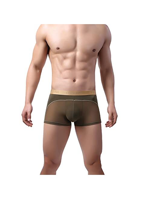 Mixxii 4 Pack of Men Underwear See Through Undies Sexy Boxer Briefs Mesh Underpants Transparent Pants Breathable Trunks for Man