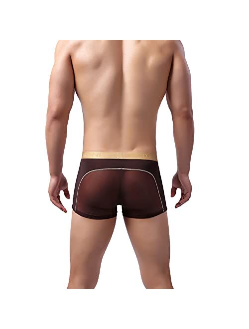 Mixxii 4 Pack of Men Underwear See Through Undies Sexy Boxer Briefs Mesh Underpants Transparent Pants Breathable Trunks for Man