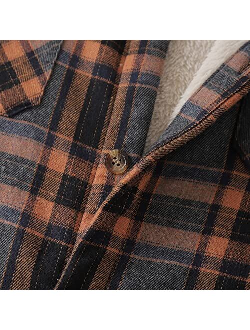 Mens Fleece Thick Flannel Shirt Jackets Button Down Plaid Shackets Long Sleeve Warm Family Matching Tops L-3XL