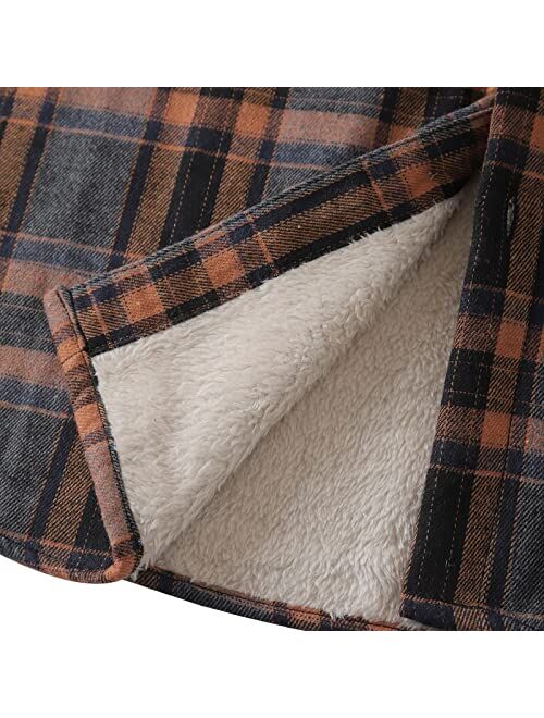 Mens Fleece Thick Flannel Shirt Jackets Button Down Plaid Shackets Long Sleeve Warm Family Matching Tops L-3XL