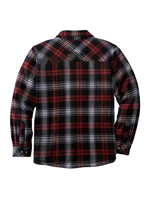 Men's Warm Sherpa Lined Plaid Flannel Shirts Fleece Jackets Outdoor Windproof Warm Long Sleeve Button down Shirts
