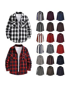 Men's Plaid Flannel Shirt Jacket Casual Regular Fit Long Sleeve Button Up Cotton Shirts Lightweight Thicken Warm Outerwear