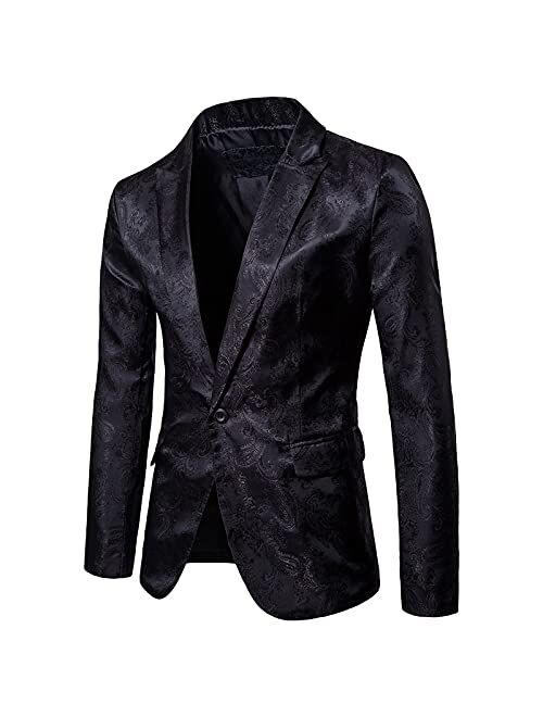 Pengchengxinmiao Men Floral Tuxedo Jacket Paisley Shawl Lapel Suit Blazer Jacket for Dinner,Prom,Wedding