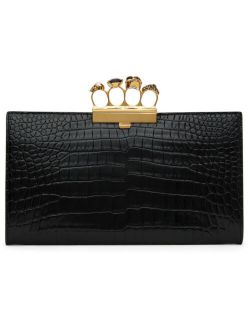 Black Leather Skull Four Ring Clutch