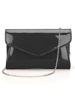 ZIUMUDY Patent Leather Evening Bags Envelope Clutches Shoulder Chain Bag Wallet Purse Handbag